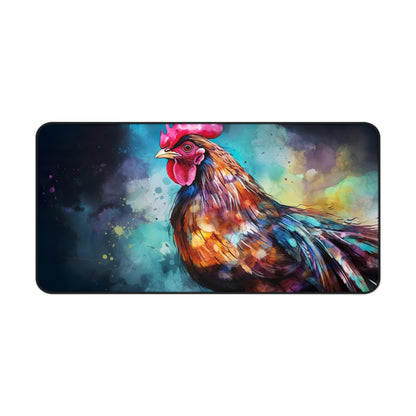 "Rustic Rooster Chicken Desk Mat - Vibrant workspace protector adds charm to your desk"