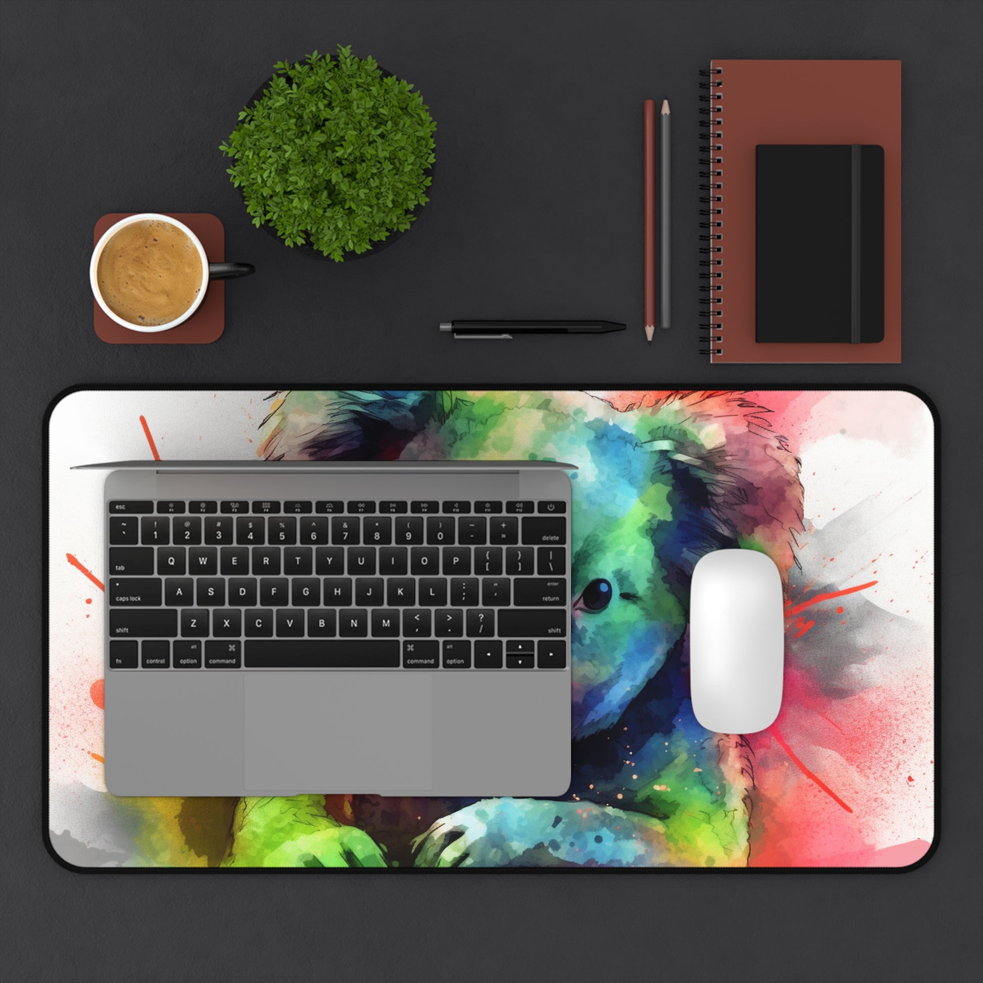 "Koala watercolor desk mat for whimsical workspace protection"