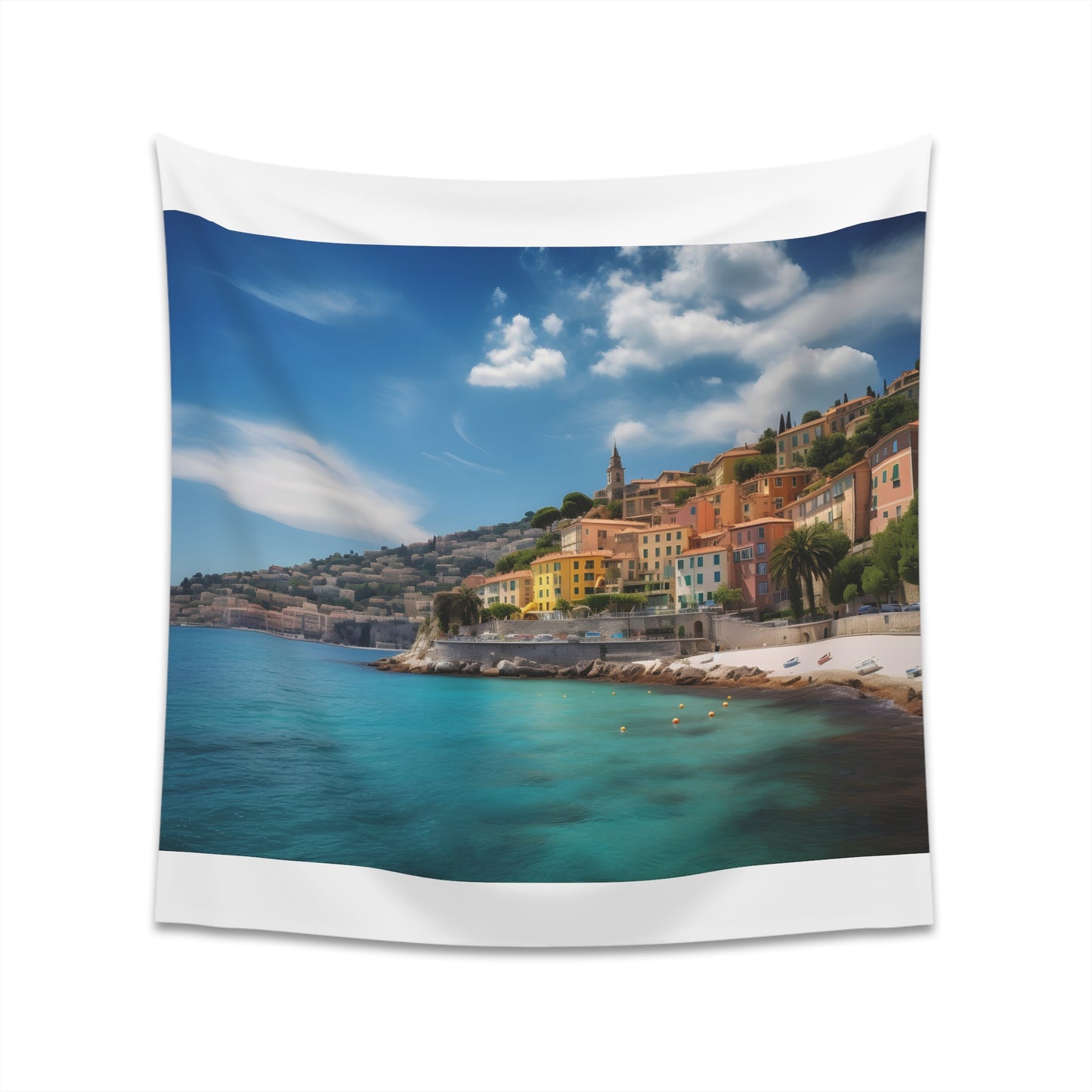 "Azure Riviera Tapestry: French Riviera-Inspired Wall Decor for a Touch of Glamour"