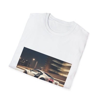 "Adrenaline Rush on Four Rings T-shirt featuring Audi R8 mid-race in vibrant colors, embodies speed and power"