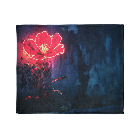 Neon Flower Blooming from Concrete — Plush Fleece Throw Blanket — Draped Over Sofa & Bed Lifestyle View
