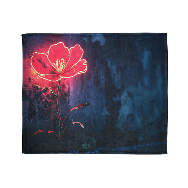 Neon Flower Blooming from Concrete — Plush Fleece Throw Blanket — Draped Over Sofa & Bed Lifestyle View