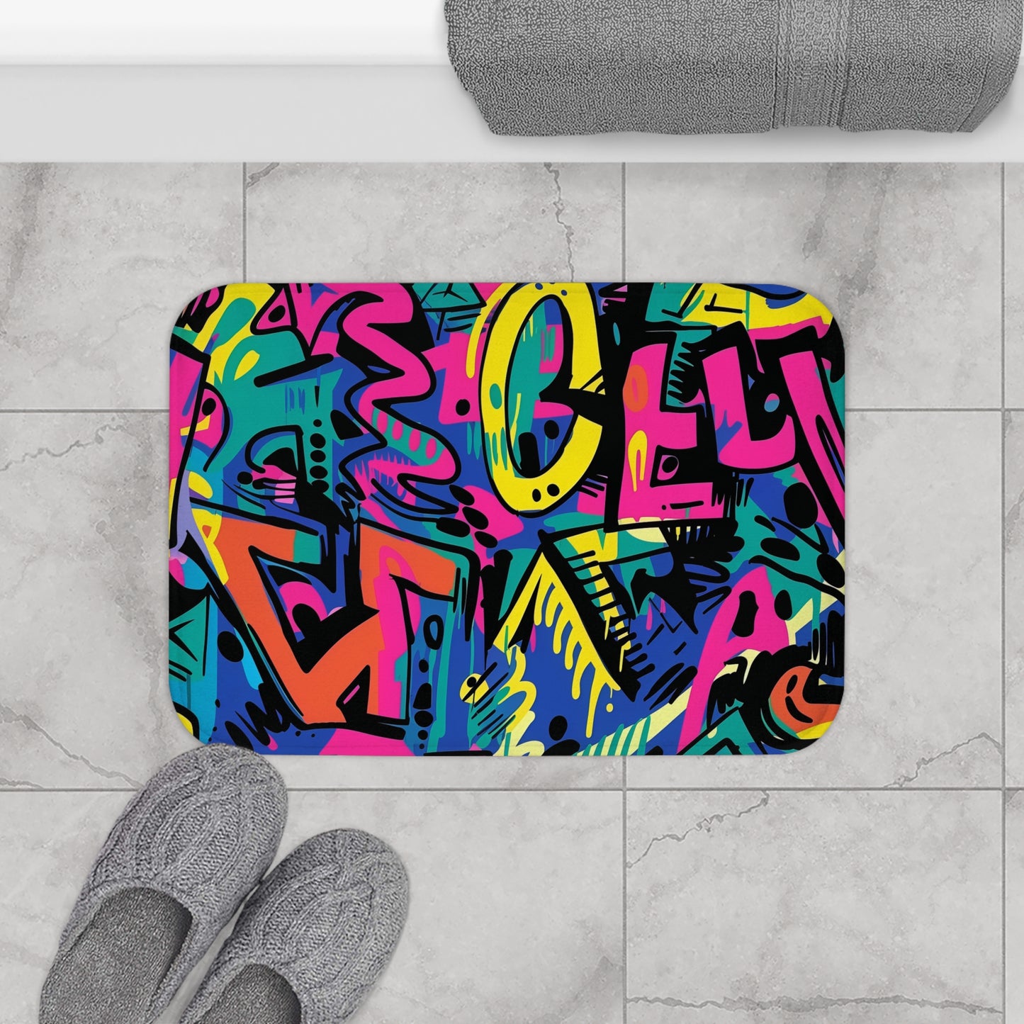 Neon Graffiti Bath Mat