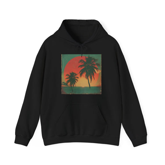 Sundrenched Paradise: Tropical Oasis Retro Sunset Hoodie | Hoodies | DTG, Hoodies, Men's Clothing, Regular fit, Unisex, Women's Clothing | Prints with Passion