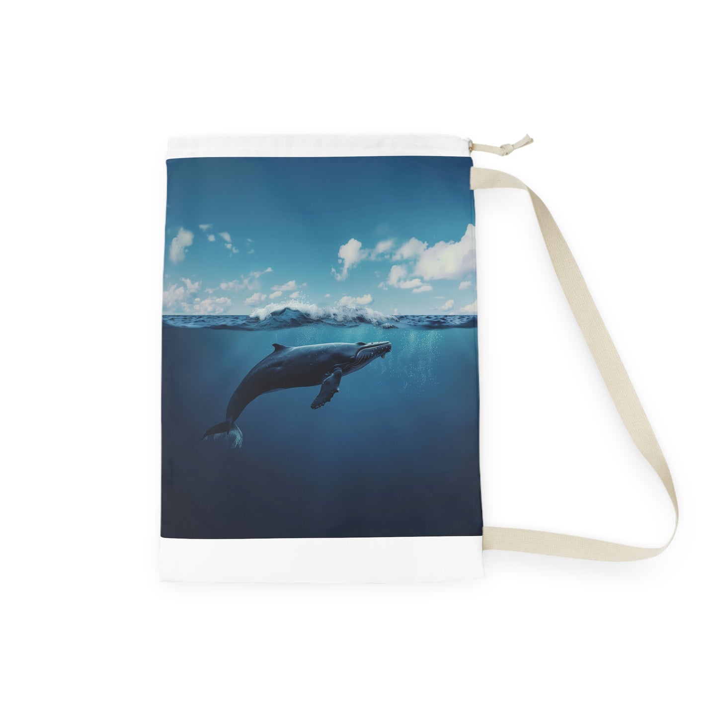 "Whale Ocean Laundry Bag - Serene ocean theme with minimalist whale design for organized laundry routine"