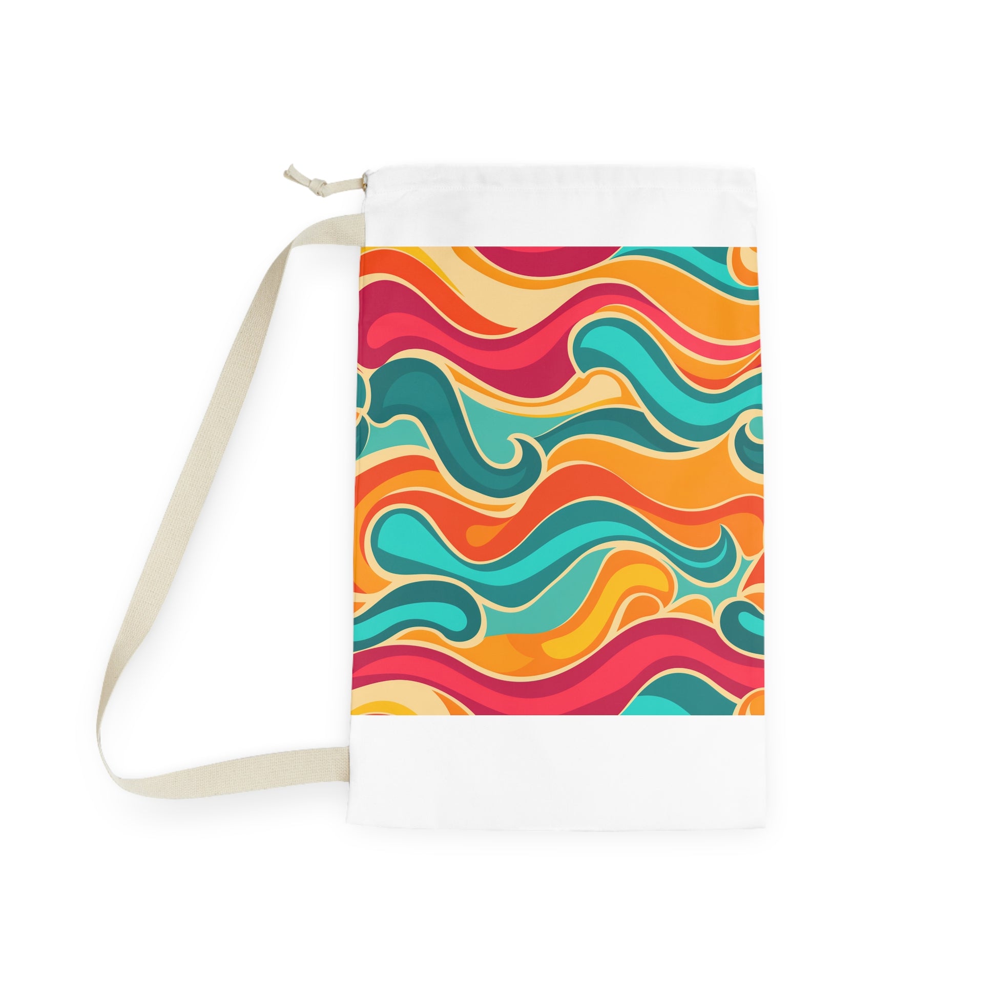 "Retro Waves Laundry Bag, vibrant colors and seamless pattern for stylish laundry transport"