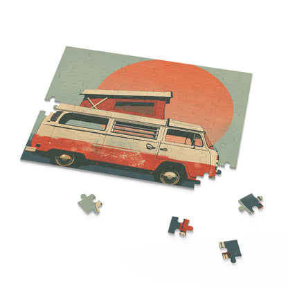 1000-piece Retro Camper Van Sunset Puzzle - A relaxing and nostalgic jigsaw with vibrant sunset backdrop, ideal for retro and travel enthusiasts.