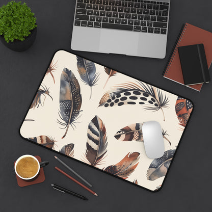 "Boho Feathers Desk Mat - Add Whimsical Charm to Workspace with Feather Pattern Desk Mat"