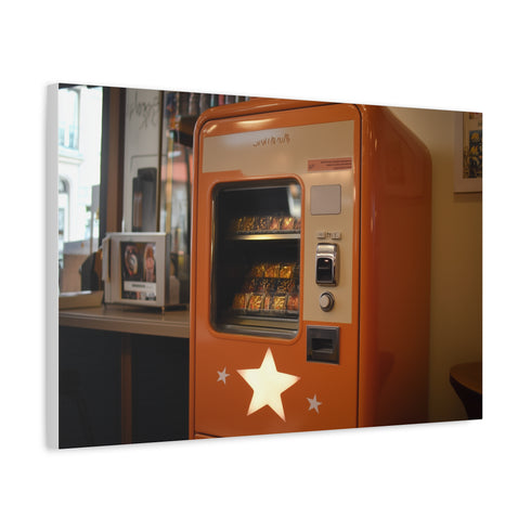 Retro Vending Machine Dispensing Stars — Canvas Wall Art — Side Profile & Stretched Corner Detail