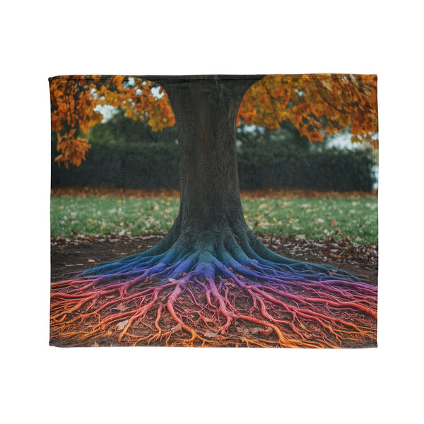 Binary Tree with Rainbow Roots — Plush Fleece Throw Blanket — Draped Over Sofa & Bed Lifestyle View