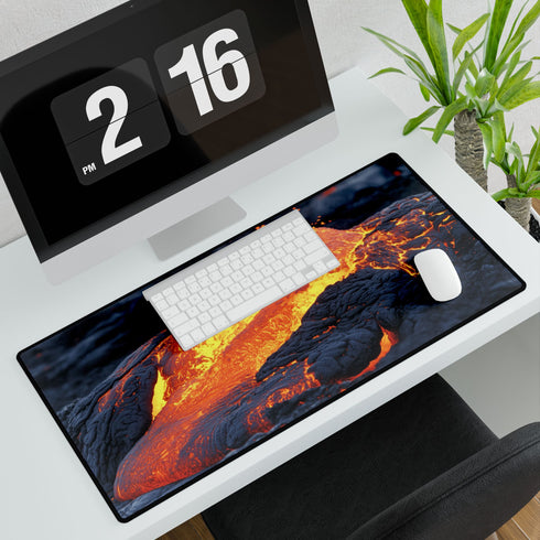 Lava Flowing from Floating Volcano — XL & XXL Desk Mat — 3mm Non-Slip Natural Rubber Base Detail