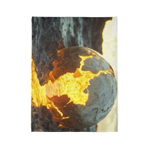 Crumbling Planet Leaking Golden Lava — Plush Fleece Throw Blanket — Product Detail View 10