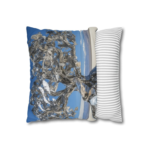 Mechanical Tree in Metallic Desert — 40×40 Cushion Cover — Soft Brushed Fabric Texture Close-Up