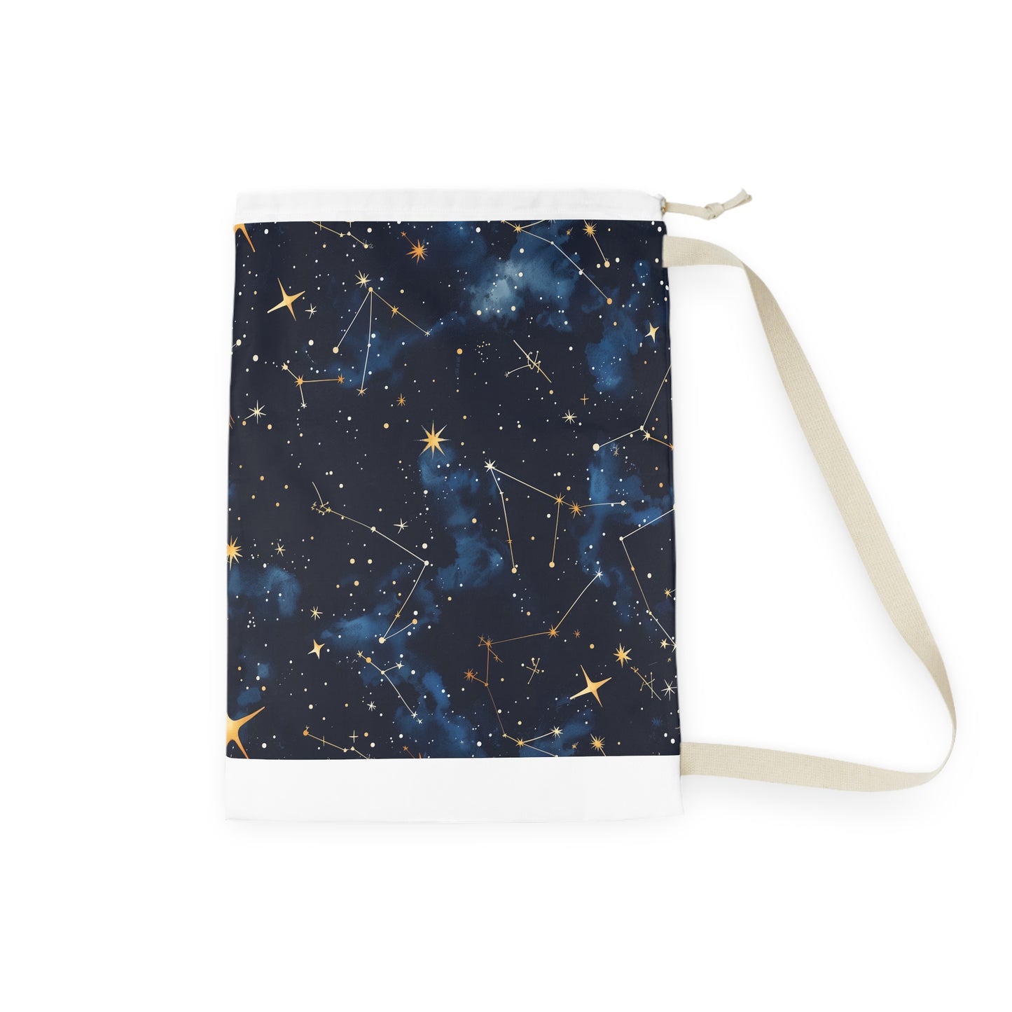 "Starry Night Laundry Bag - Celestial constellation stars pattern, stylish laundry transport"