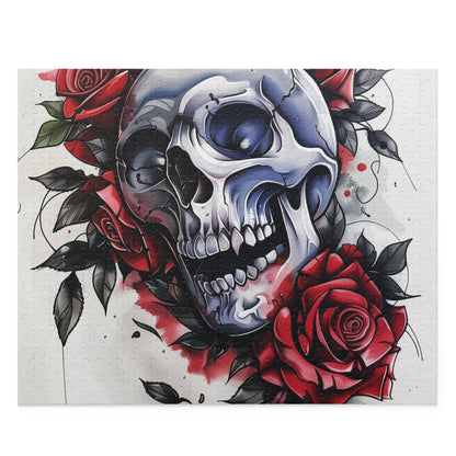 Gothic Skull Rose Jigsaw Puzzle - Engaging macabre art with beautiful roses, challenging puzzle for fans.