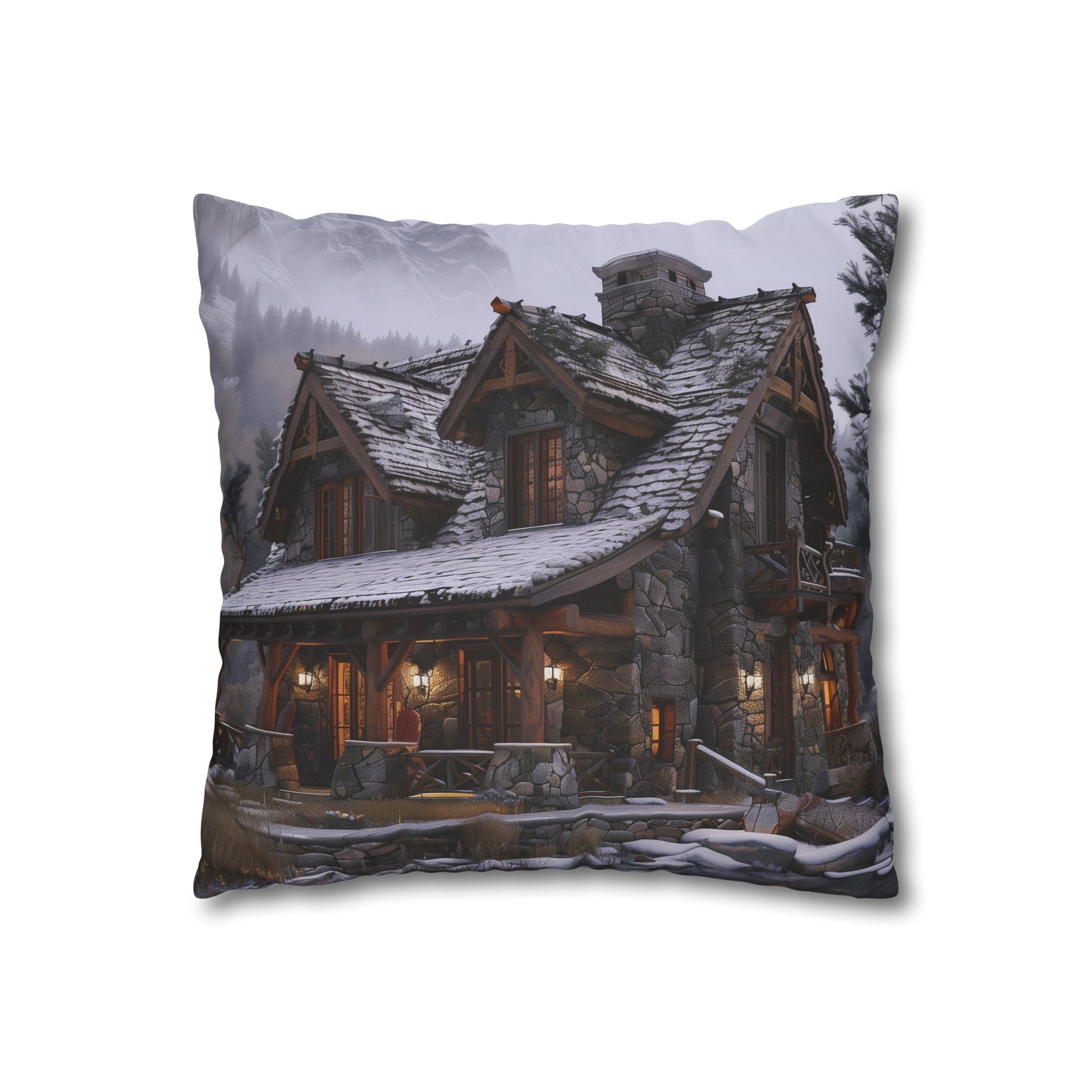 "Cozy Cabin Retreat Pillowcase - Rustic design for all seasons, high-quality material, perfect gift"