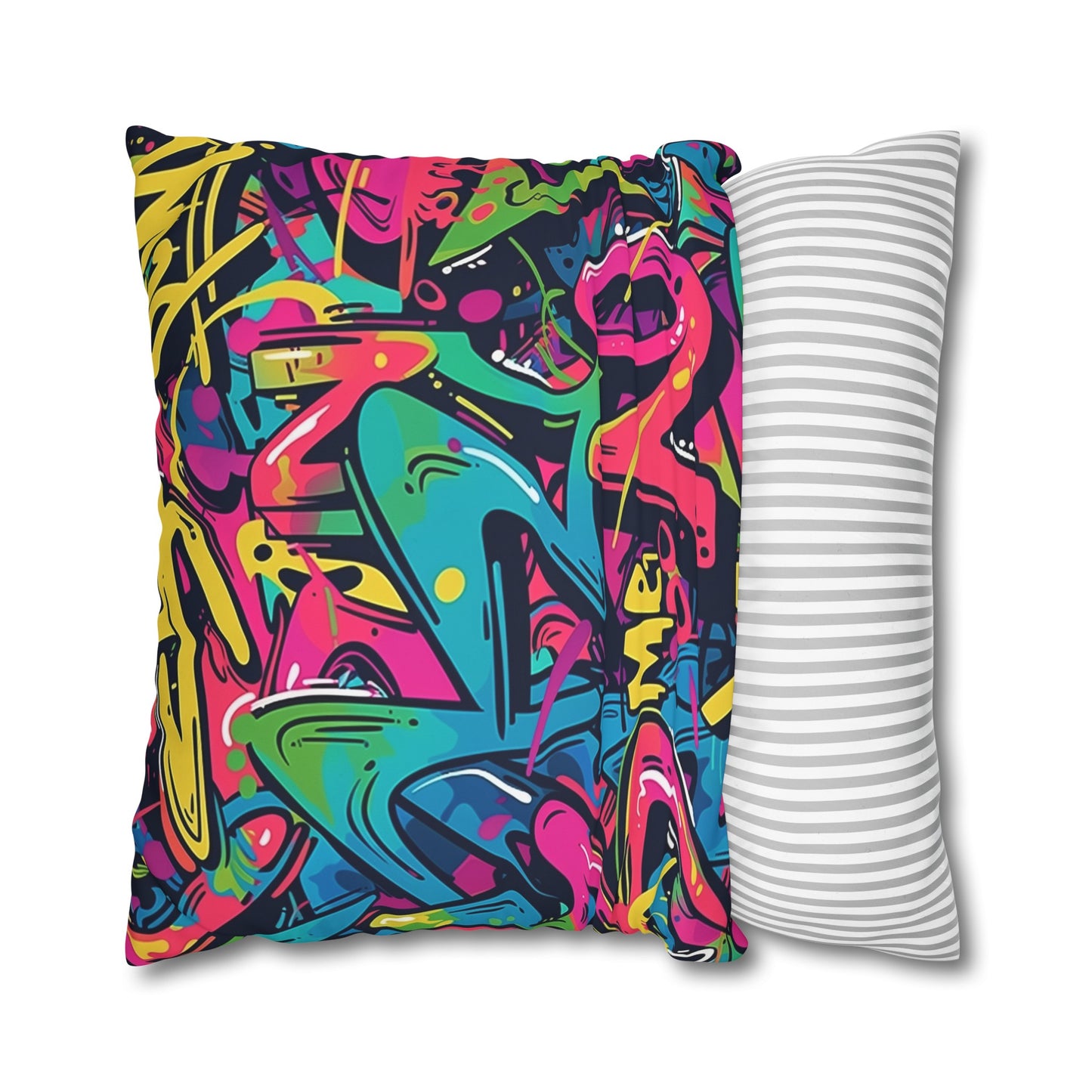 "Neon Urban Graffiti Pillowcase - Vibrant seamless pattern of bright neon colors for edgy urban cool vibe in bedroom decor"