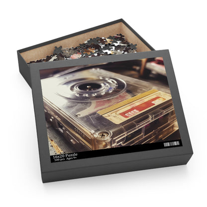 "Retro Cassette Tape Jigsaw Puzzle - vibrant colors and intricate details for music nostalgia"