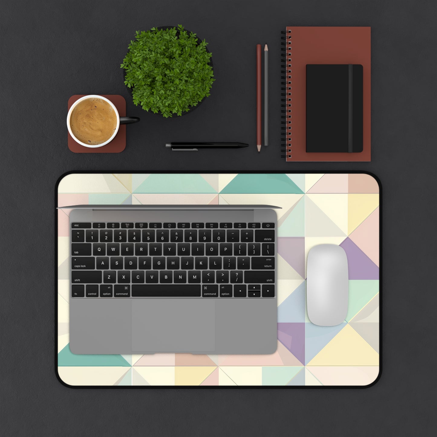 "Stylish Pastel Geo Desk Mat for workspace protection and style"