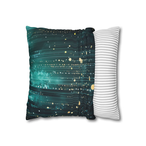Rain Made of Binary Code (Edition II) — 40×40 Cushion Cover — Sofa & Living Room Lifestyle View