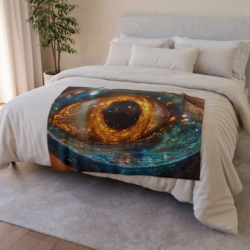 Glass Eye Watching Galactic Core — Plush Fleece Throw Blanket — Product Detail View 6