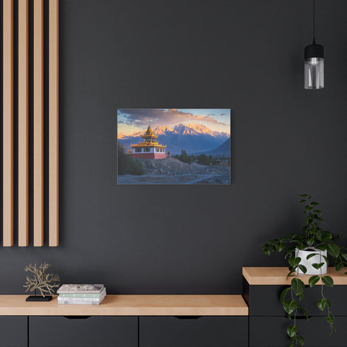 Mountain Temple at Golden Hour Stretched Canvas Wall Art