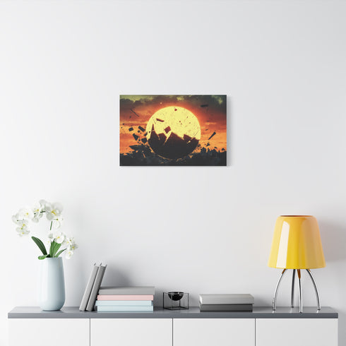 Rising Sun Behind a Shattered Planet — Canvas Wall Art — Kiln-Dried Pine Frame & Ready-to-Hang Back View