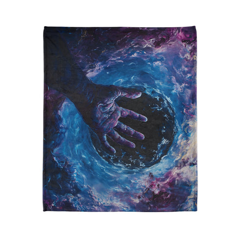 Cosmic Hand Reaching from Black Hole — Plush Fleece Throw Blanket — Product Detail View 7