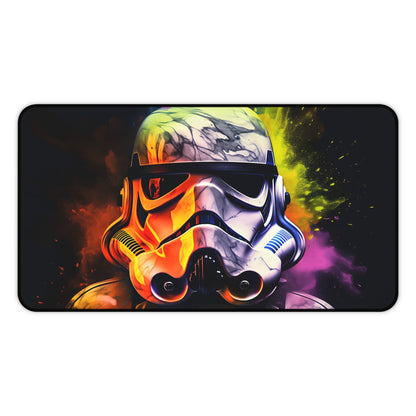 Neon Storm Trooper Desk Mat - Vibrant watercolor design for Star Wars fans