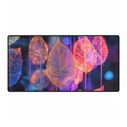 Dreamscape with Levitating Neon Leaves — XL & XXL Desk Mat — Full Top-Down Artwork View