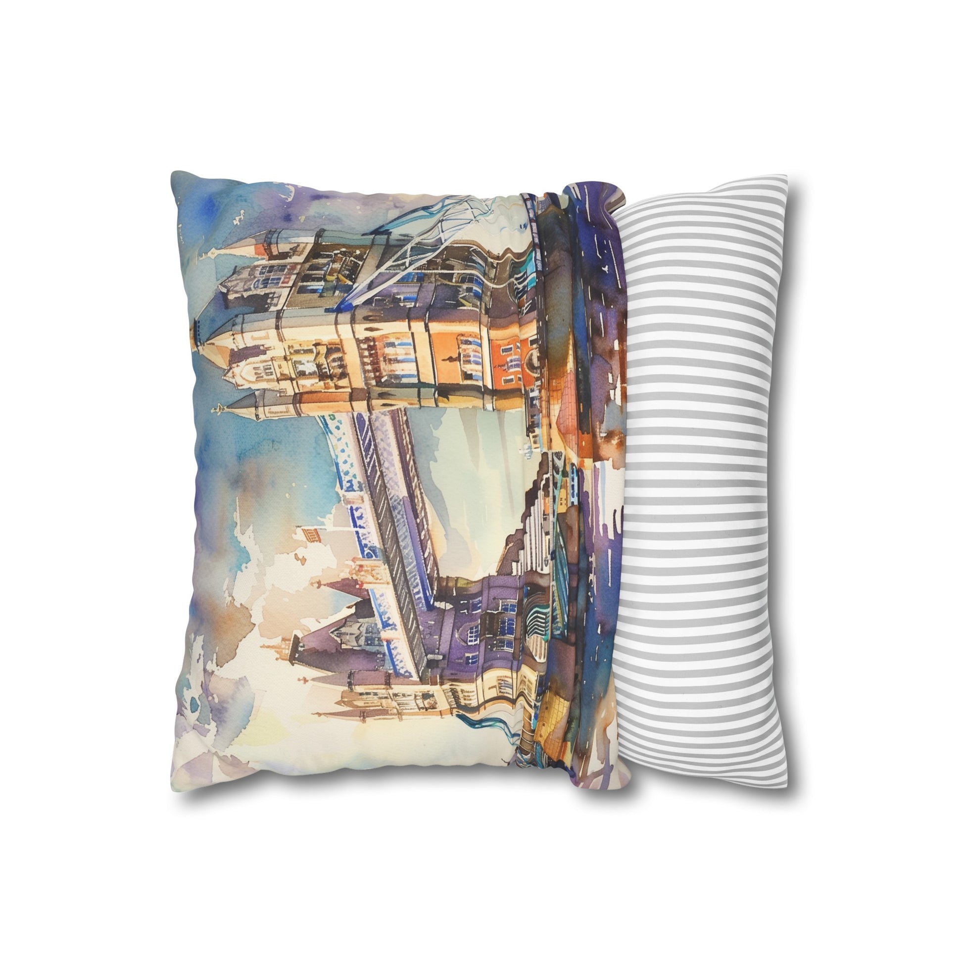 "London-inspired Thames Watercolor Dreams pillowcase - high-quality, stylish, perfect for all seasons. Great gift!"