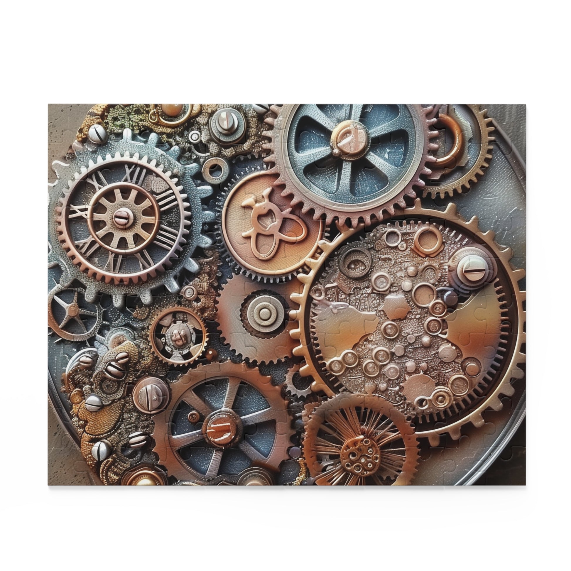 "Steampunk Gear Puzzle - Engaging jigsaw with intricate gears and cogs for creative minds"