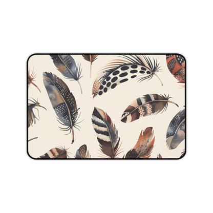 "Boho feathers desk mat with whimsical pattern for workspace charm"