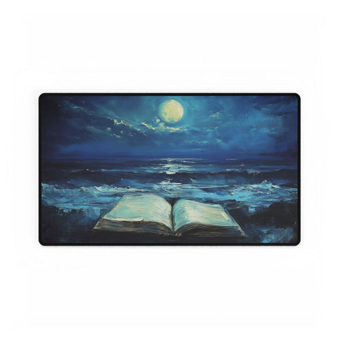 Moonlight Spilling from Open Book — XL & XXL Desk Mat — Gaming & Workspace Desk Setup View