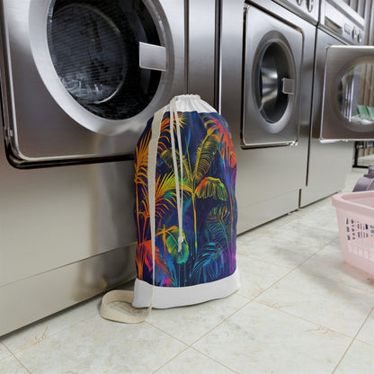 Tropical Neon Leaf Laundry Bag - Vibrant palm leaves design for stylish laundry organization in paradise