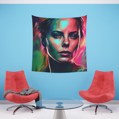 Charlize in Neon: A Tapestry of Beauty, | Wall Tapestry | All Over Print, AOP, Decor, Halloween, Home & Living, Home Decor, Indoor, Spring Essentials, Sublimation, Tapestry | Prints with Passion