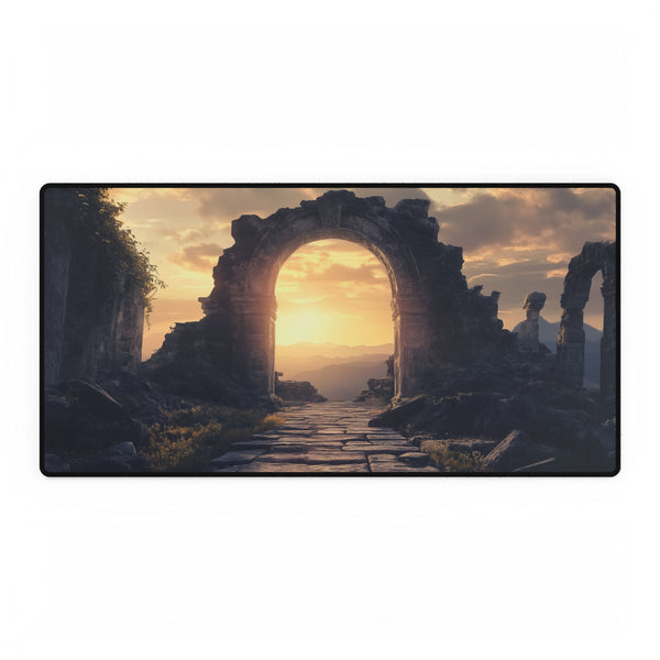 Portal Opening Above Ancient Ruins — XL & XXL Desk Mat — Full Top-Down Artwork View