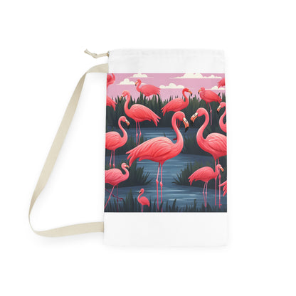 "Flamingo Fiesta Laundry Bag - Vibrant pink flamingo pattern to elevate laundry space"