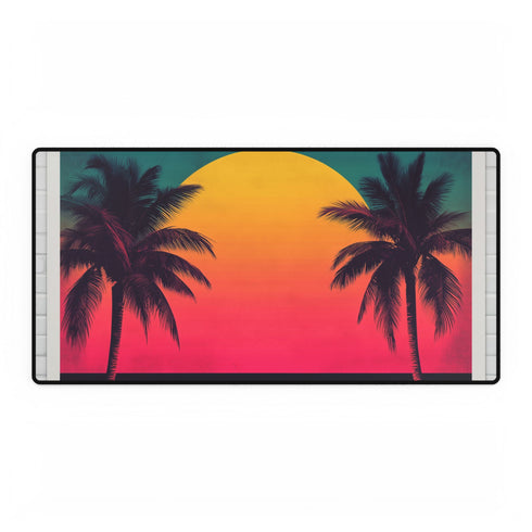 80s Retro Miami Neon Sunset — XL & XXL Desk Mat — Full Top-Down Artwork View