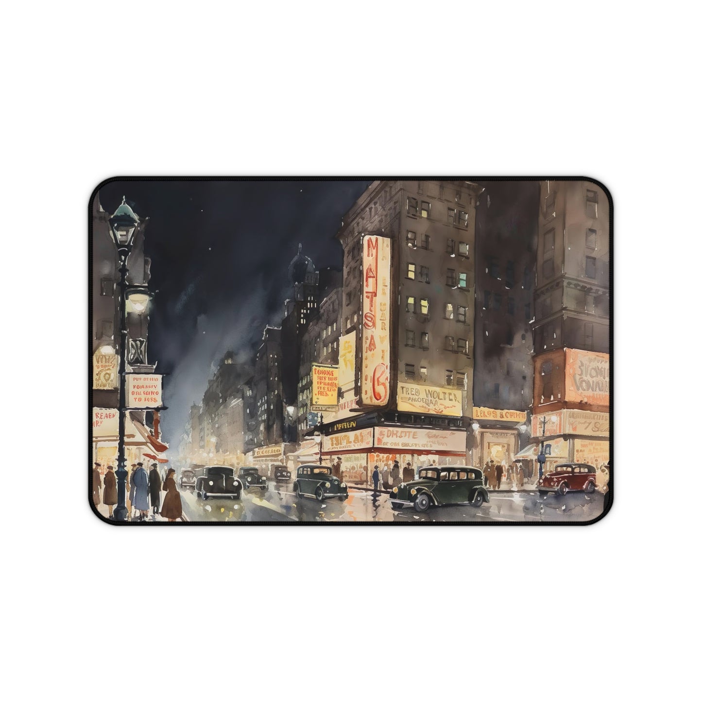 "Vintage NYC Desk Mat - Retro 1920s New York City skyline photo on stylish work surface"