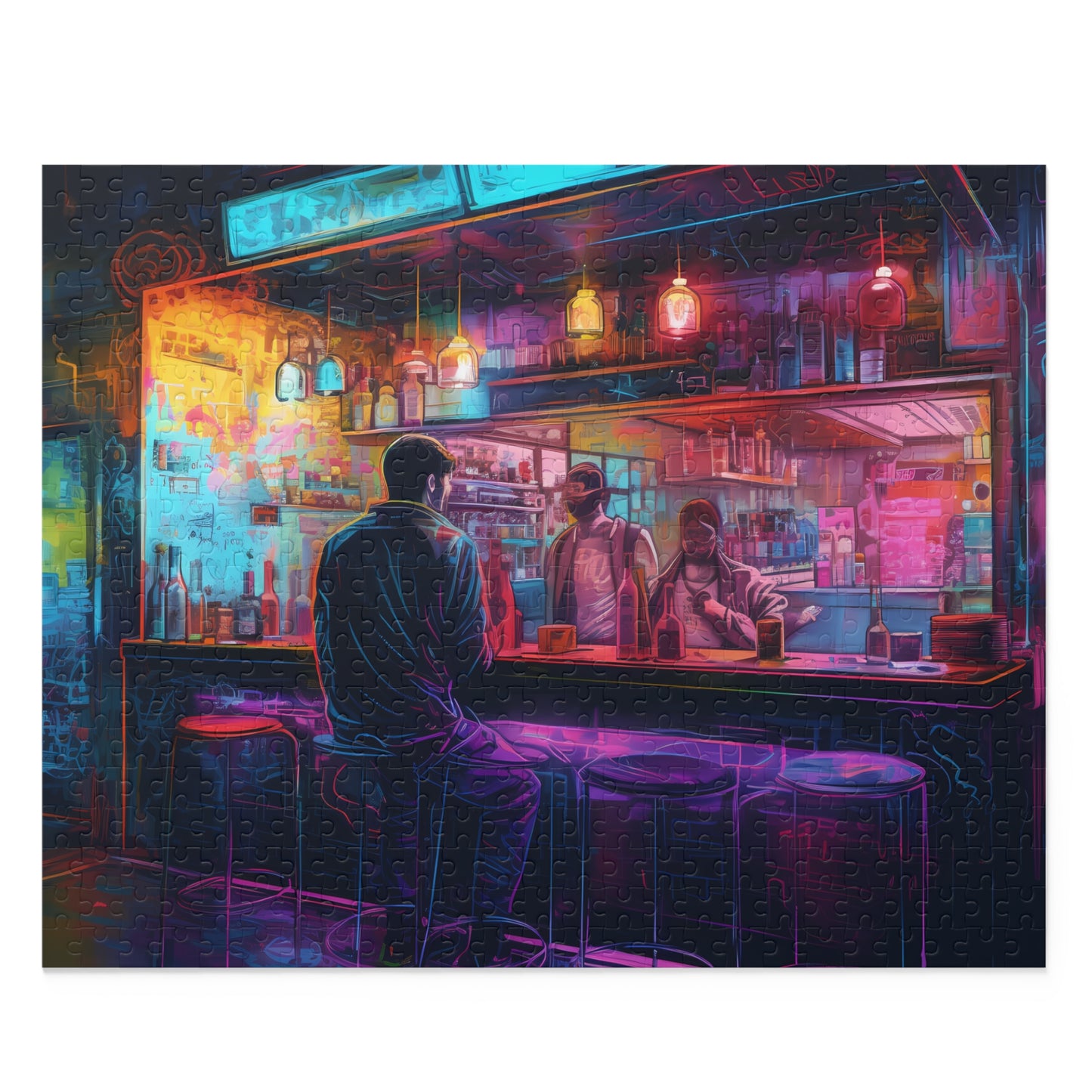 Neon Bar Watercolor Jigsaw Puzzle | Puzzle | Back-to-School, Fall Picks, Games, Holiday Picks, Home & Living, Puzzles, TikTok, Valentine's Day, Valentine's Day Picks | Prints with Passion