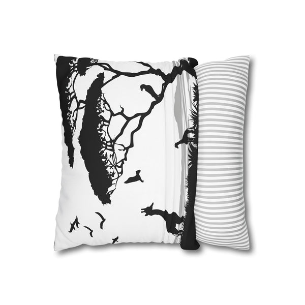 Woodland Deer & Pine Forest Silhouette — Faux Suede Cushion Cover — Sofa & Living Room Lifestyle View
