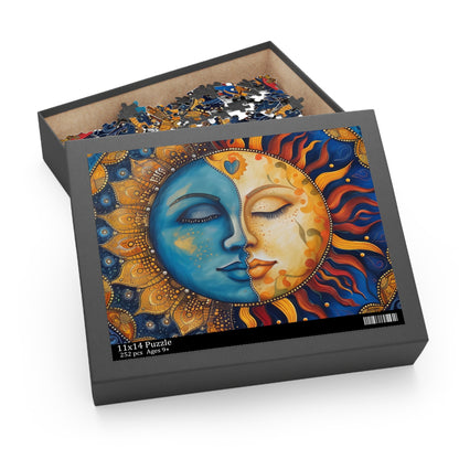 "Celestial Mandala Puzzle - Find peace in intricate sun and moon design"