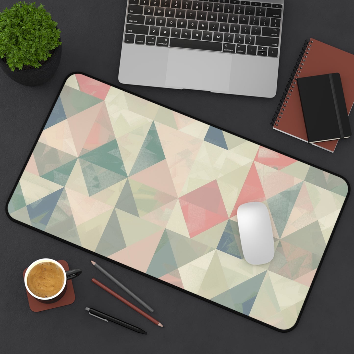 "Pastel Geometrics Desk Mat - Stylish and soothing seamless pattern for modern workspaces"