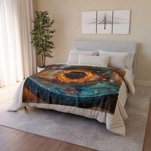 Glass Eye Watching Galactic Core — Plush Fleece Throw Blanket — Product Detail View 9