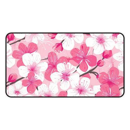 Elegant Cherry Blossom Desk Mat - Tranquil pink and white petals for sophisticated workspace vibe.