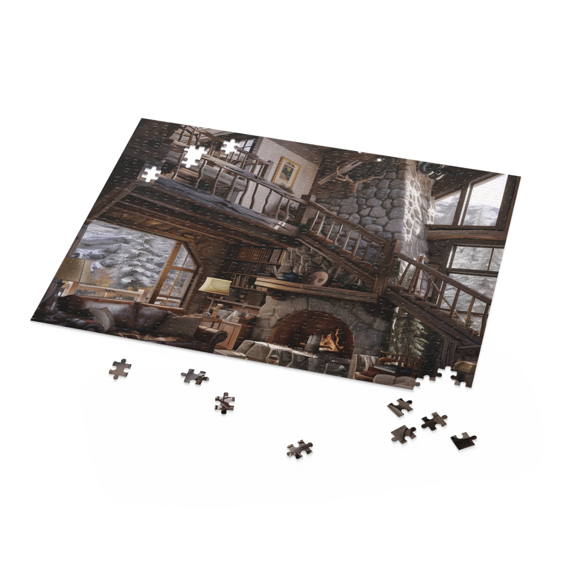 Rustic Mountain Cabin Escape Jigsaw Puzzle - Perfect Cozy Night or Rainy Day Activity