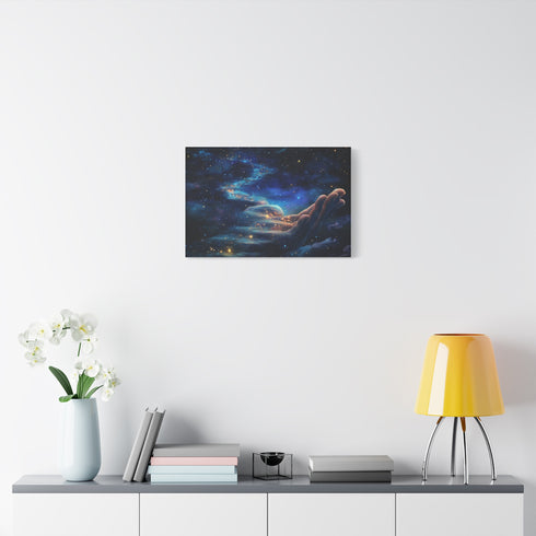 Path of Stars Leading to a Giant Hand Stretched Canvas Wall Art