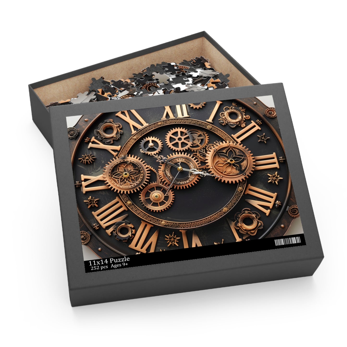 Steampunk Gear Clock Puzzle: Dive into a time-travel adventure with intricate gears and cogs.