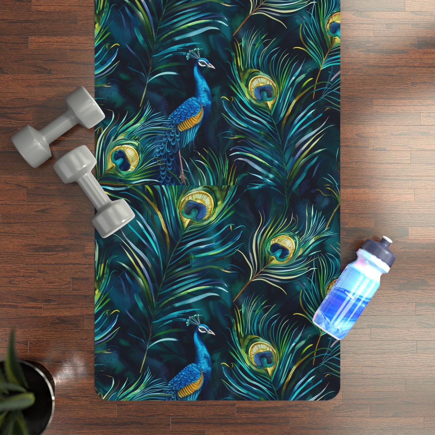 Peacock Feather Yoga Mat: Vibrant Blue Beauty